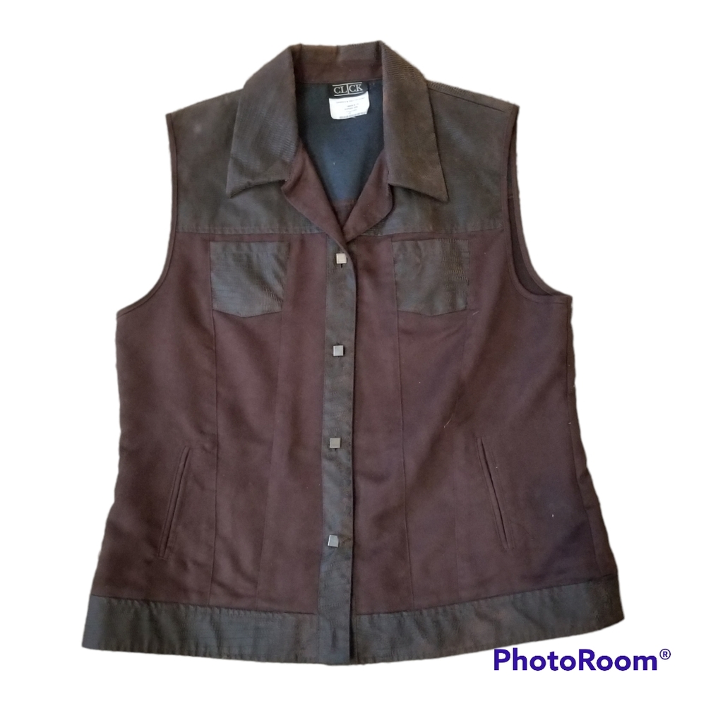 CLICK Chocolate Faux Suede & Crocodile Button Front Vest. Women's 12